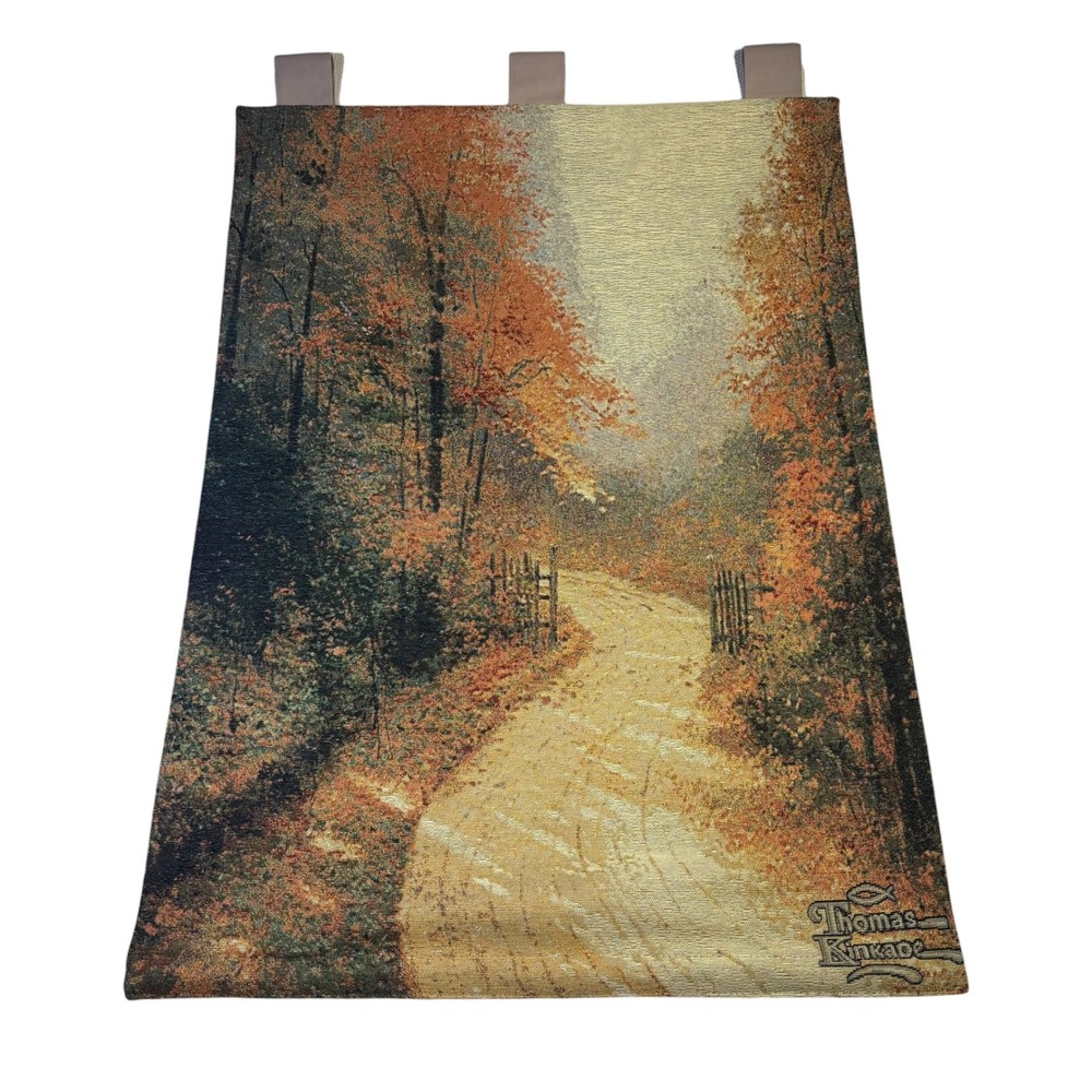 Thomas Kinkade Autumn Lane Woven Tapestry Wall Hanging 26x40" USA Landscape